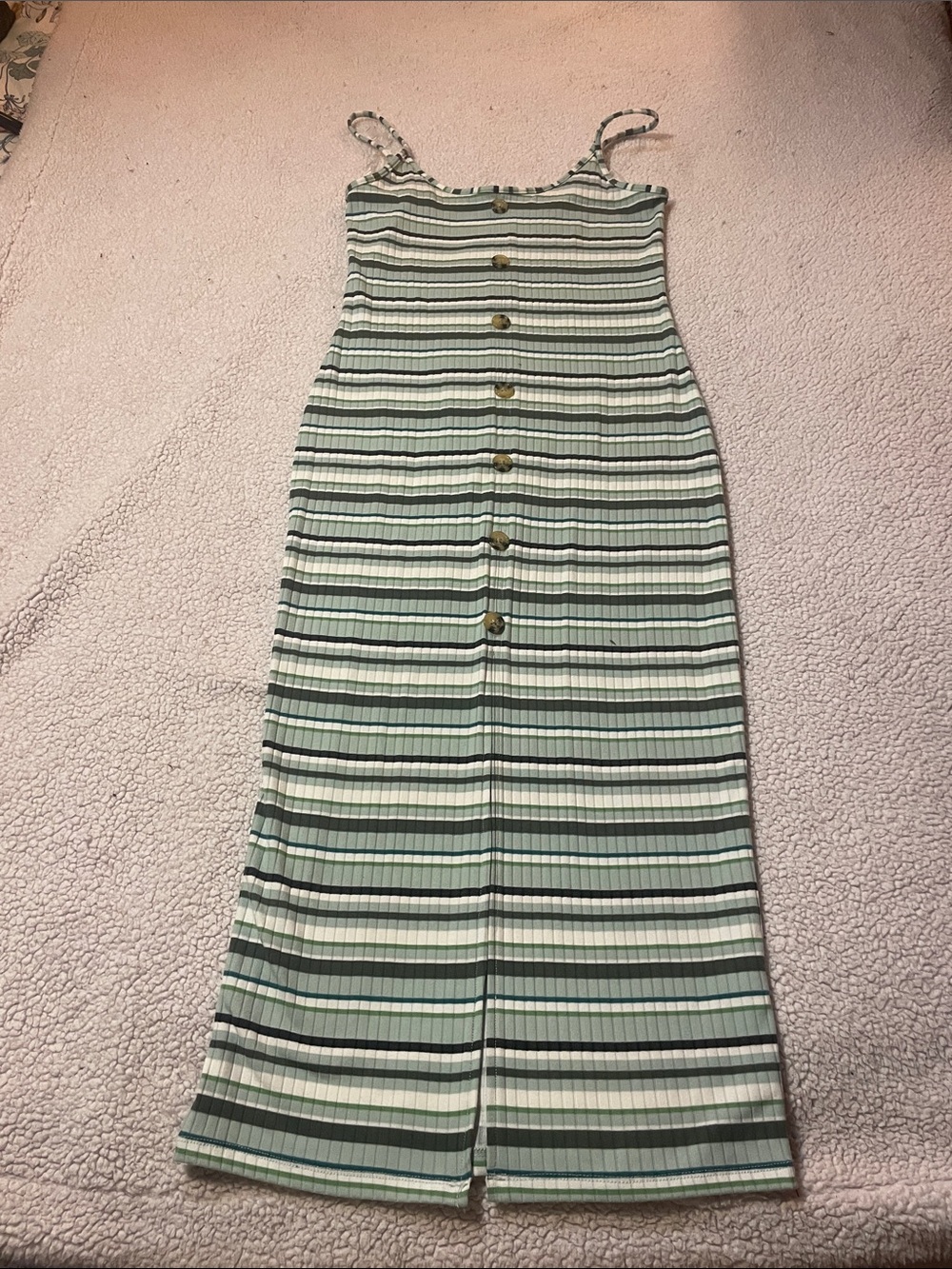 No Boundaries Green and White Striped Midi Dress